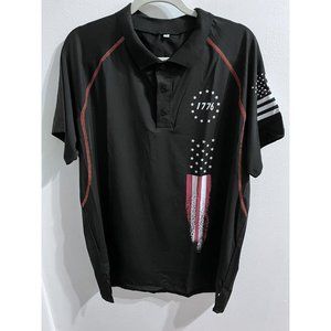 Men's 1776 Independence Day American Flag Print Patriotic Polo T-Shirt XXL 2XL